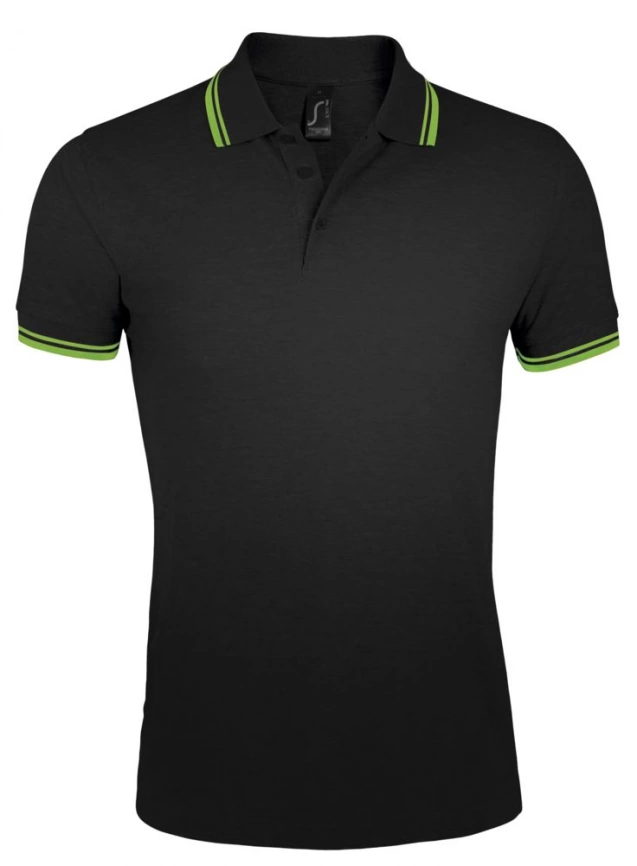 Рубашка поло мужская Pasadena Men 200 с контрастной отделкой, черный/зеленый, размер S фото 1