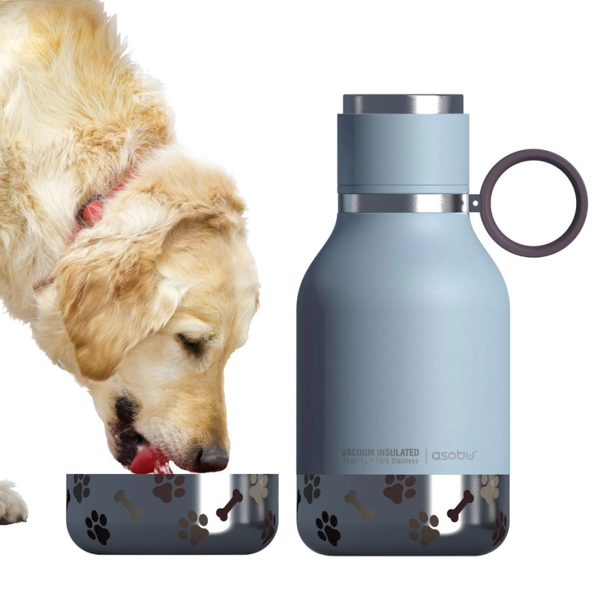 Термос Dog Bowl с миской для питомца, голубой фото 2