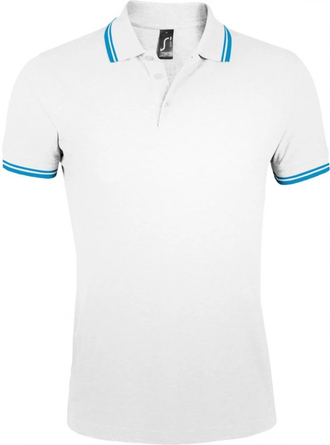 Рубашка поло мужская Pasadena Men 200 с контрастной отделкой белая с голубым, размер S фото 1