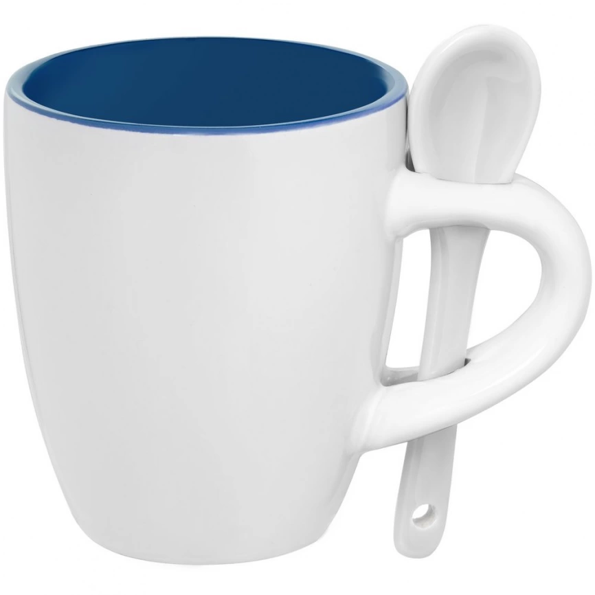 Кофейная кружка Pairy с ложкой, синяя с белой фото 1