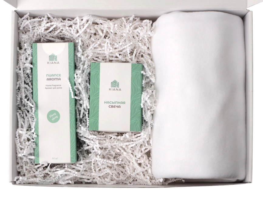 Подарочный набор White light с пледом, диффузором, насыпной свечой фото 2