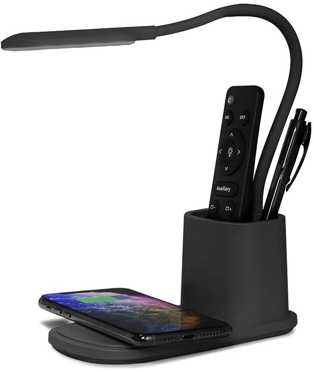 Настольная лампа Tenza с беспроводной зарядкой и держателем для ручек, чёрная фото 1