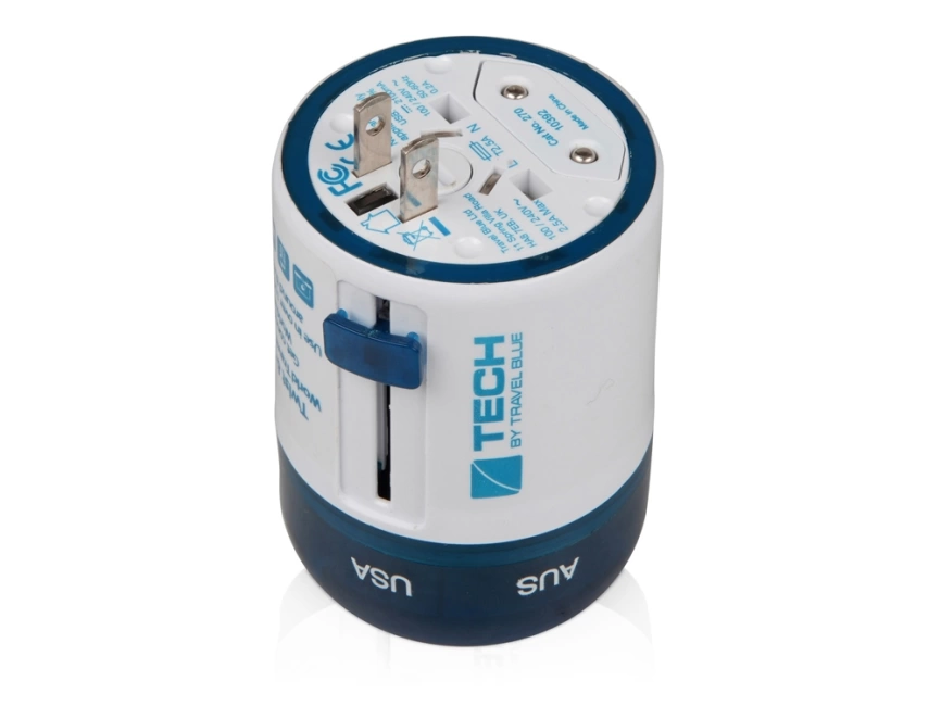 Адаптер с 2-умя USB-портами для зарядки Travel Blue Twist & Slide Adaptor голубой/белый фото 6