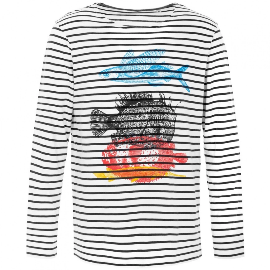 Футболка мужская с длинным рукавом «Морские обитатели», белая с темно-синим, размер S фото 1