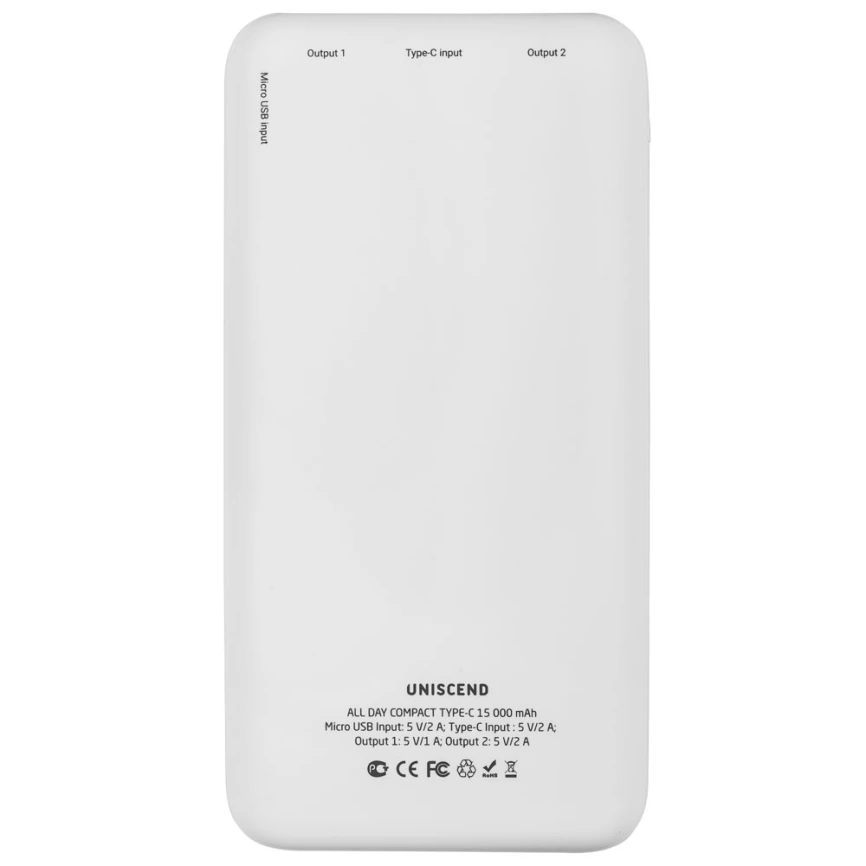 Внешний аккумулятор Uniscend All Day Compact Type-C 15000 мAч, белый фото 3