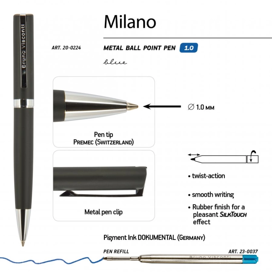 Ручка шариковая автоматическая MILANO, черный фото 2