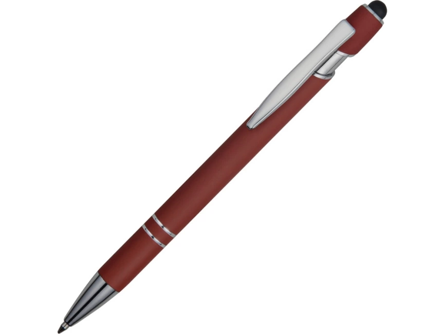 Ручка металлическая soft-touch шариковая со стилусом Sway, темно-красный/серебристый фото 1