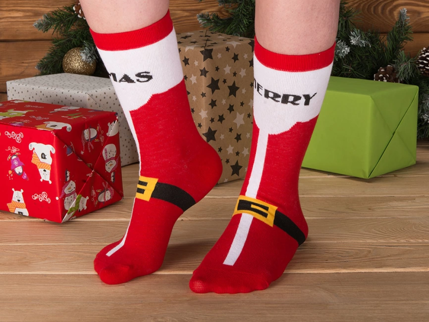 Набор носков с рождественской символикой в мешке мужские, 2 пары, красный фото 15