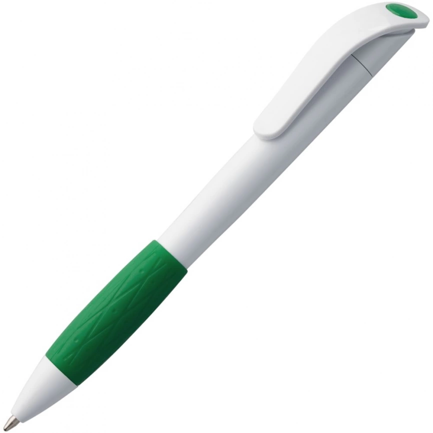 Ручка шариковая Grip, белая с зеленым фото 1