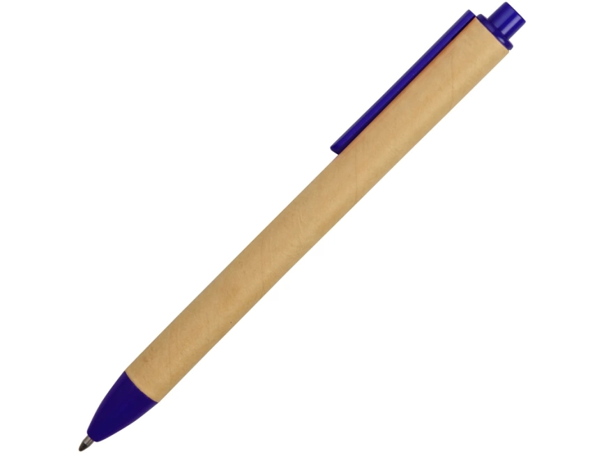Ручка картонная пластиковая шариковая Эко 2.0, бежевый/синий фото 3