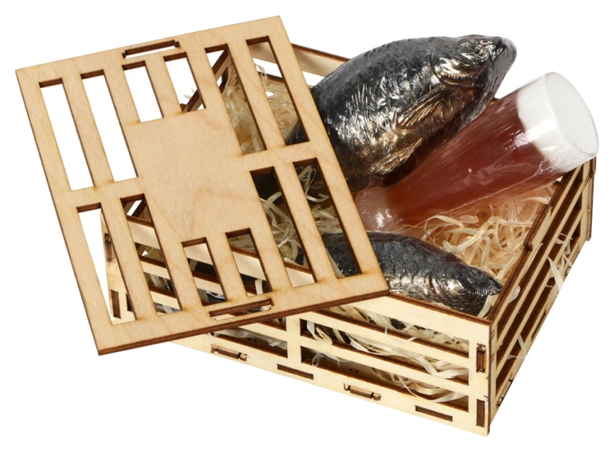Набор мыла ручной работы Пиво и рыба, в деревянной коробке фото 3