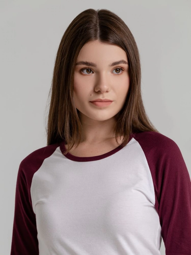 Футболка женская с длинным рукавом Milky LSL белая с бордовым, размер XL фото 10