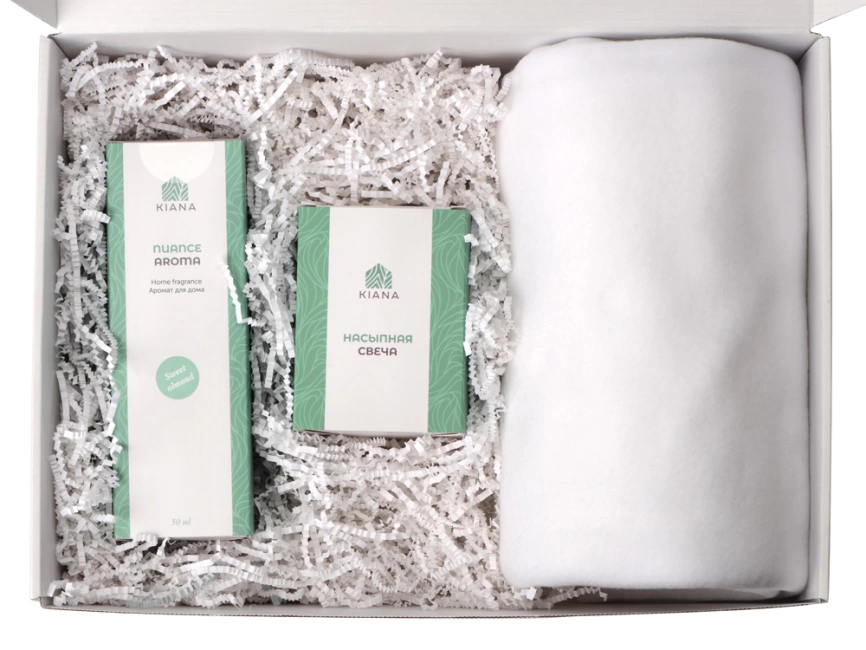 Подарочный набор White light с пледом, диффузором, насыпной свечой фото 2