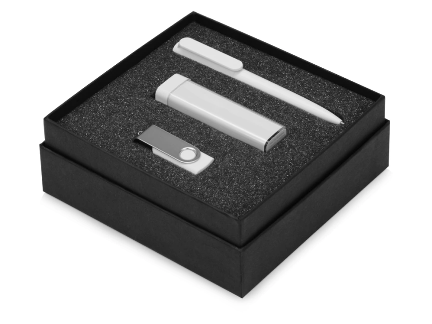 Подарочный набор On-the-go с флешкой, ручкой и зарядным устройством, белый фото 2