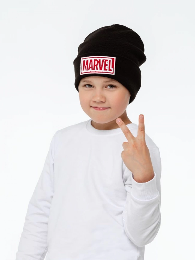 Шапка с вышивкой Marvel, черная фото 3