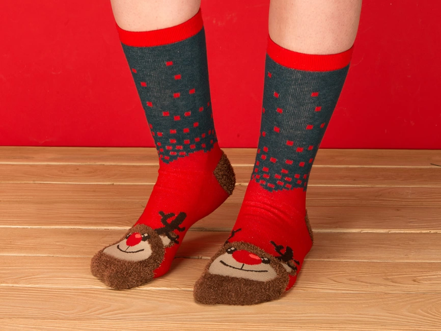 Набор носков с рождественской символикой в мешке женские, 2 пары, красный фото 9