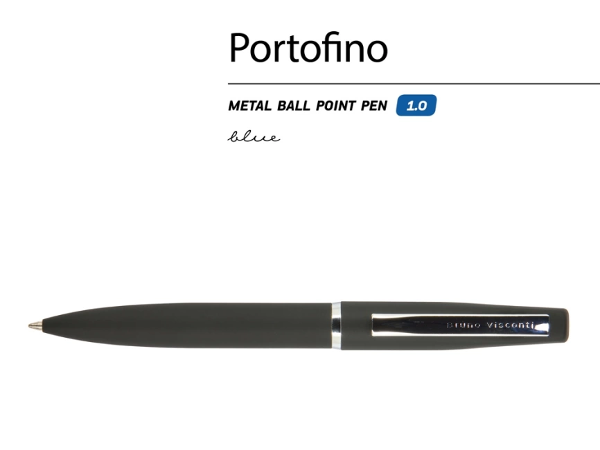 Ручка Portofino шариковая  автоматическая, черный металлический корпус, 1,0 мм, синяя фото 2