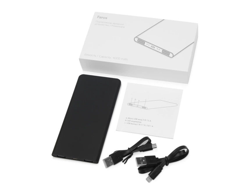 Портативное зарядное устройство с белой подсветкой логотипа Faros, soft-touch, 4000 mAh фото 3