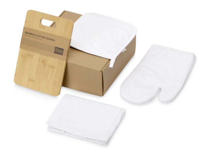 Подарочный набор с разделочной доской, фартуком, прихваткой, белый фото 1