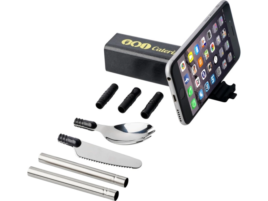 Набор столовых приборов Galen из пшеничной соломы с держателем для мобильного телефона, черный фото 6