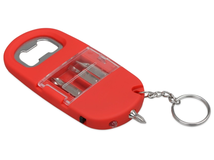 Брелок-открывалка с отвертками и фонариком Uni, софт-тач, красный фото 3