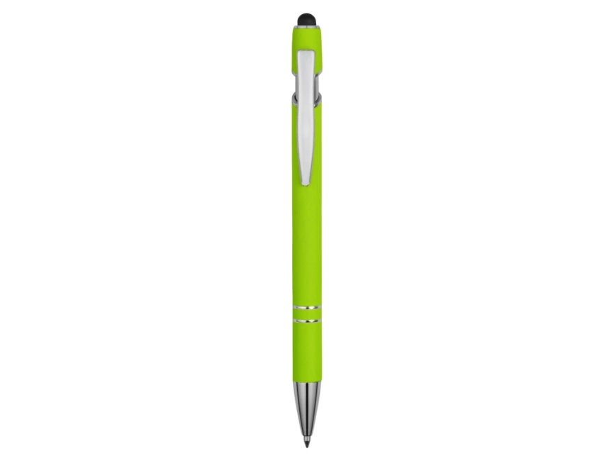 Ручка металлическая soft-touch шариковая со стилусом Sway, зеленое яблоко/серебристый фото 2