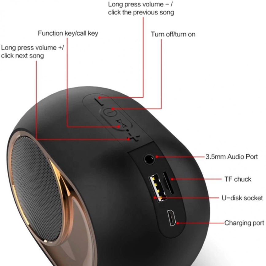 Беспроводная bluetooth колонка Bitto с bass усилителем, чёрная фото 2