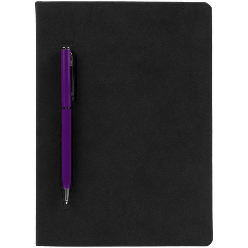 Ежедневник Magnet Chrome с ручкой, черный c фиолетовым фото 2