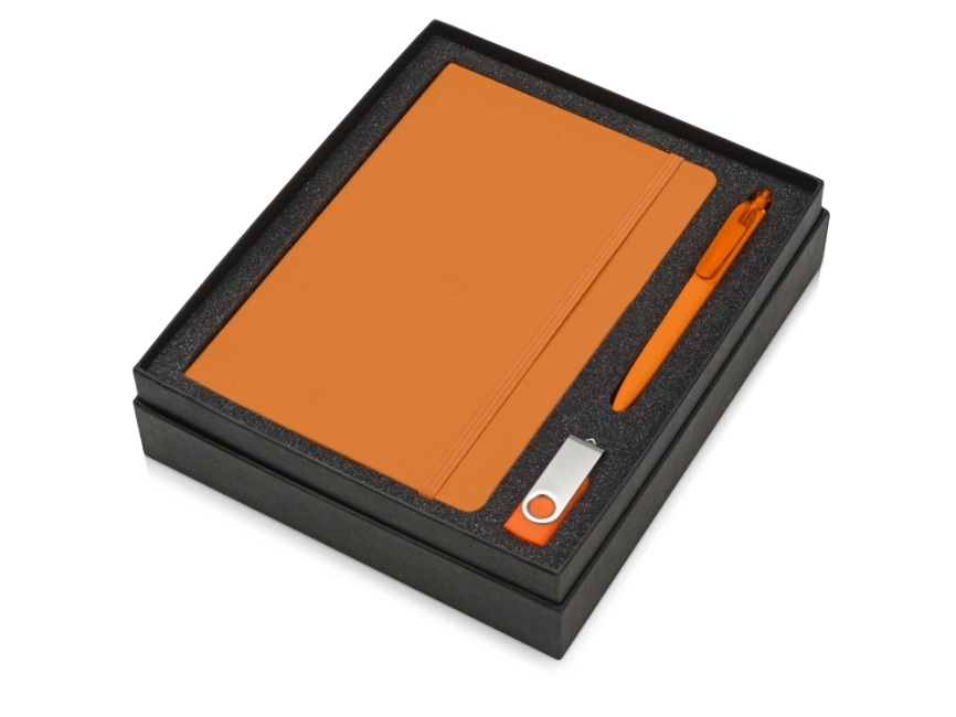 Подарочный набор Vision Pro Plus soft-touch с флешкой, ручкой и блокнотом А5, оранжевый фото 2