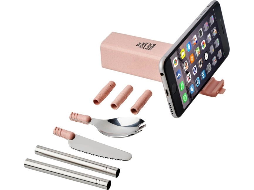 Набор столовых приборов Galen из пшеничной соломы с держателем для мобильного телефона, light pink фото 6