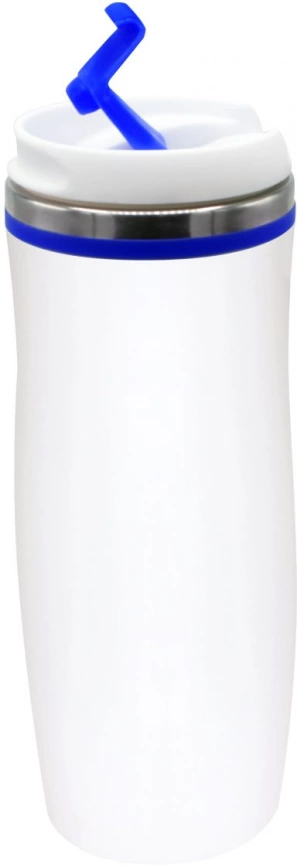 Термокружка Latte 420 мл, белая с синим фото 2