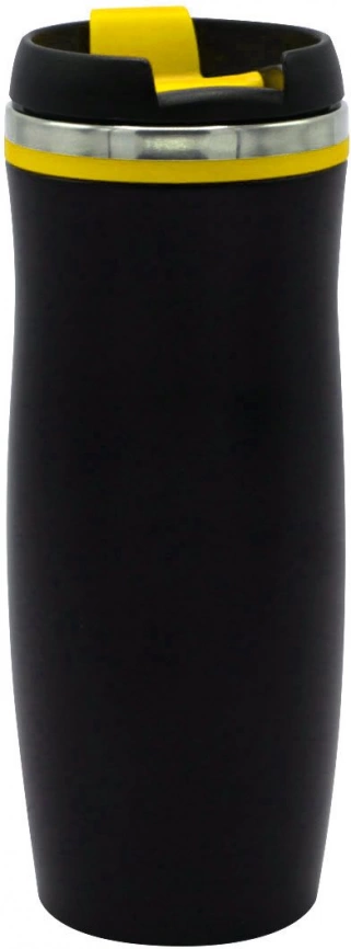 Термокружка Dark Latte 420 мл, чёрная с жёлтым фото 1