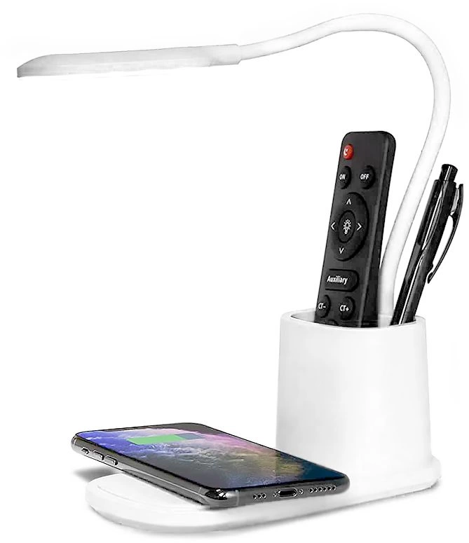 Настольная лампа Tenza с беспроводной зарядкой и держателем для ручек, белая фото 1