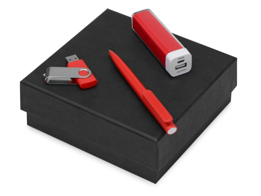 Подарочный набор On-the-go с флешкой, ручкой и зарядным устройством, красный фото 1