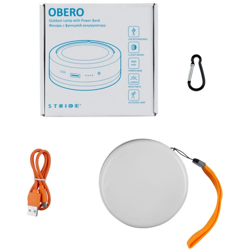 Фонарь с функцией аккумулятора Obero, белый с черным фото 8