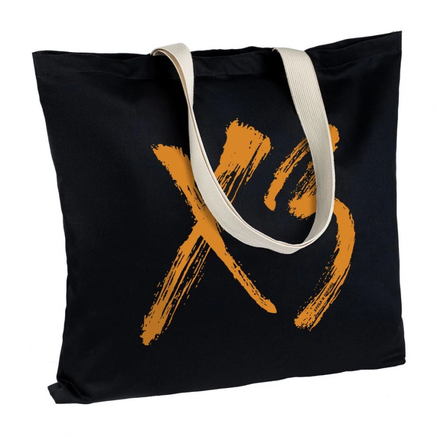 Холщовая сумка «ХЗ» с внутренним карманом, черная с оранжевым фото 1