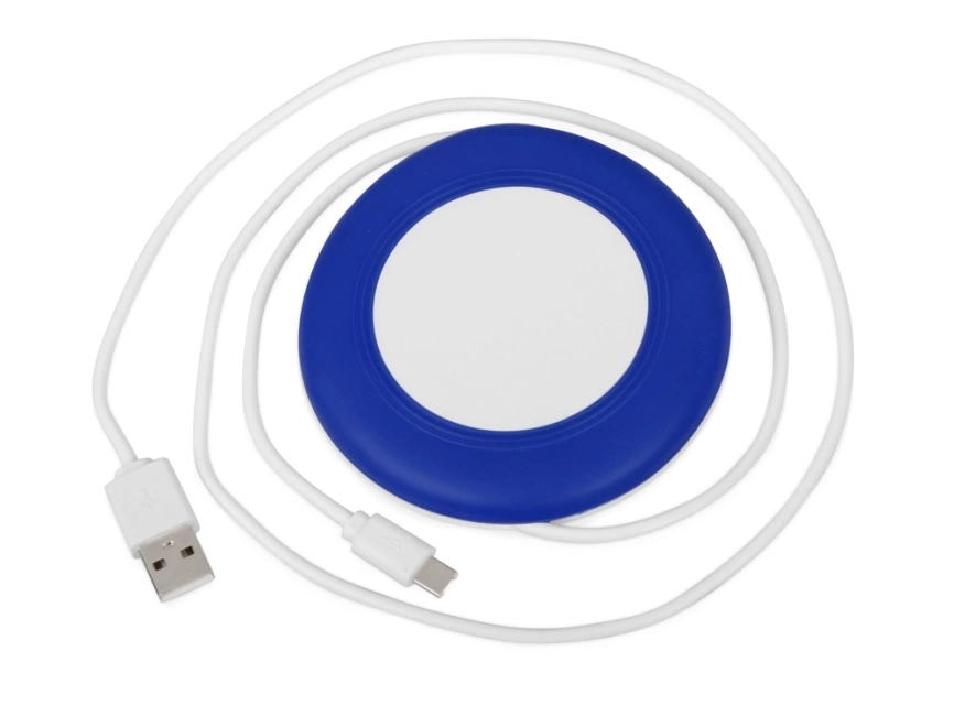 Беспроводное зарядное устройство со встроенным кабелем 2-в-1 Disc, синий фото 2