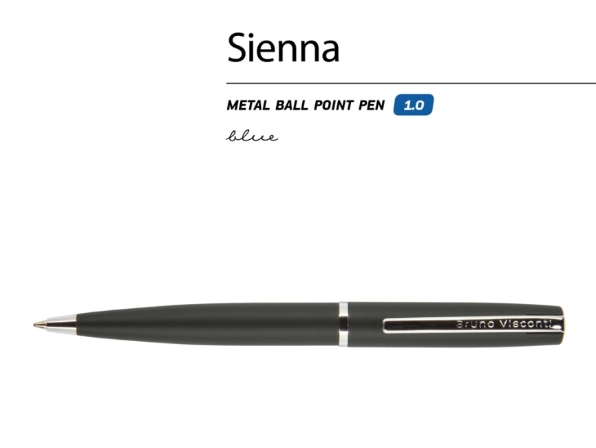 Ручка Sienna шариковая  автоматическая, черный металлический корпус, 1.0 мм, синяя фото 2