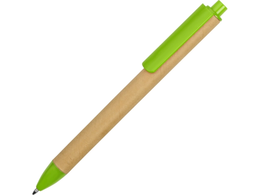 Ручка картонная пластиковая шариковая Эко 2.0, бежевый/зеленое яблоко фото 1