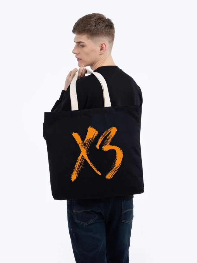 Холщовая сумка «ХЗ» с внутренним карманом, черная с оранжевым фото 4