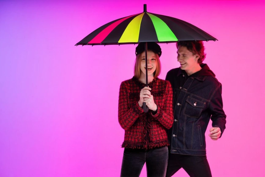 Зонт-трость «Спектр», черный неон фото 6