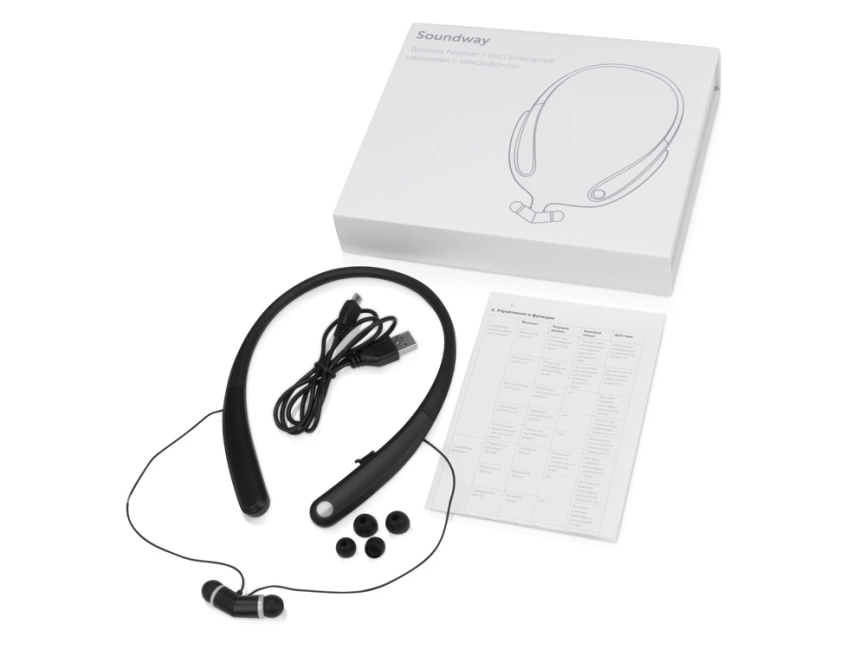 Беспроводные наушники с микрофоном Soundway, черный/белый фото 7