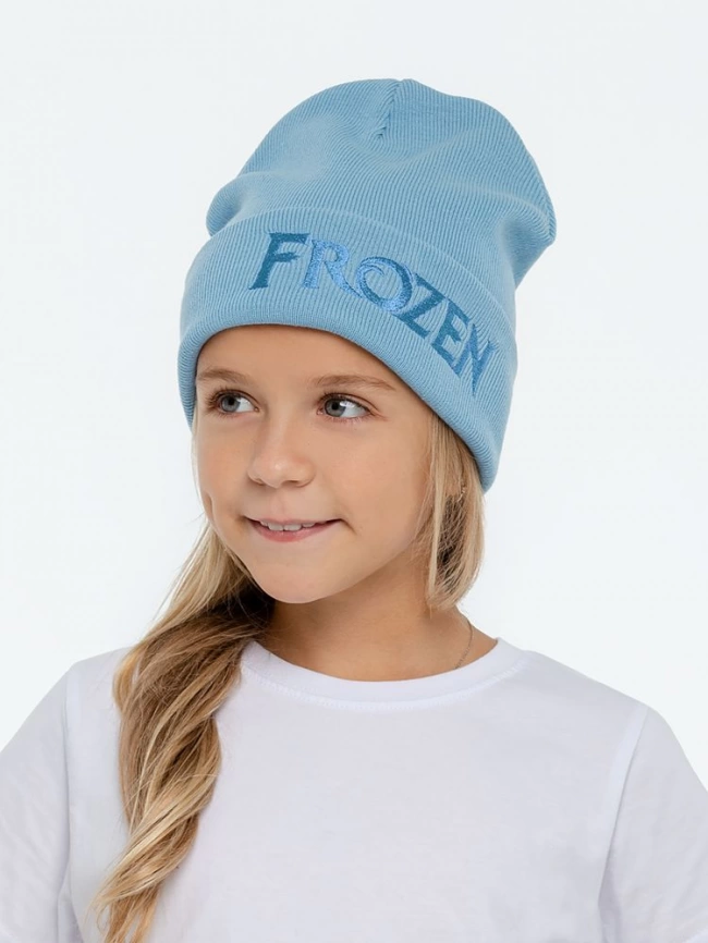 Шапка детская с вышивкой Frozen, голубая фото 4