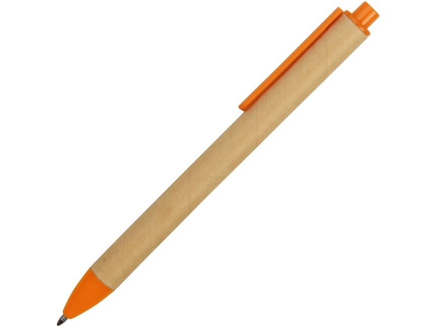 Ручка картонная пластиковая шариковая Эко 2.0, бежевый/оранжевый фото 3