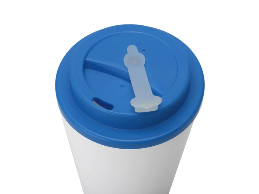 Пластиковый стакан Take away с двойными стенками и крышкой с силиконовым клапаном, 350 мл, белый/голубой фото 3