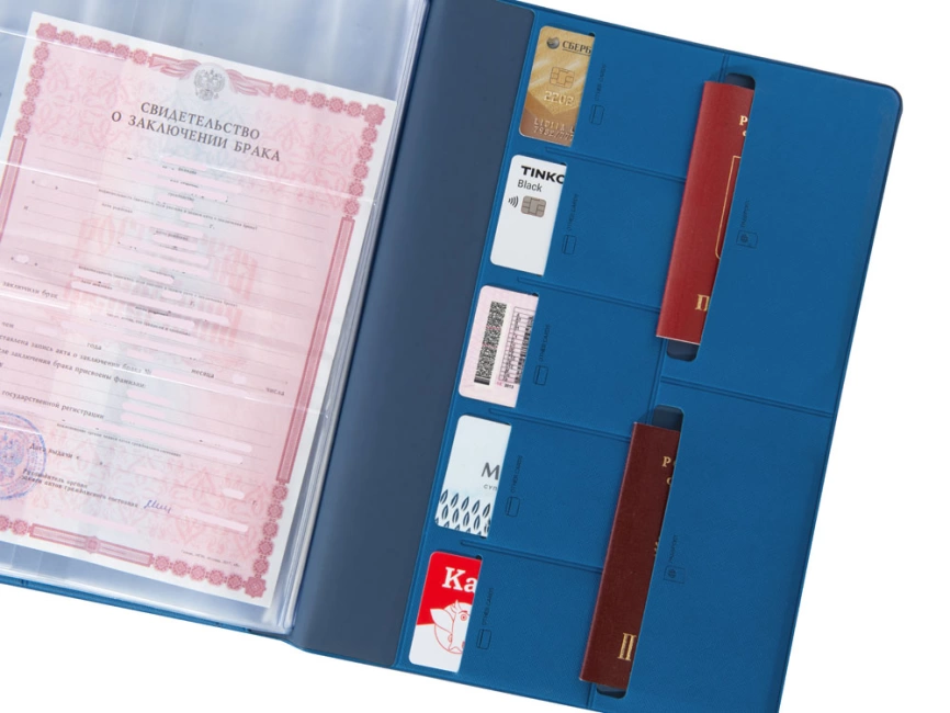 Органайзер Favor 2.0 для семейных документов на 4 комплекта документов, формат А4, синий фото 8