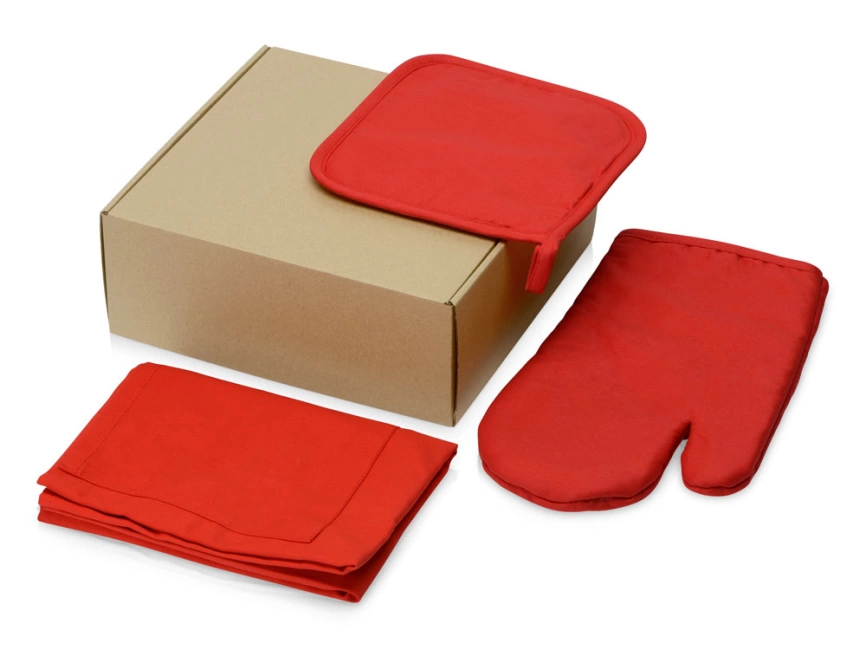 Подарочный набор с фартуком, прихваткой, красный фото 1