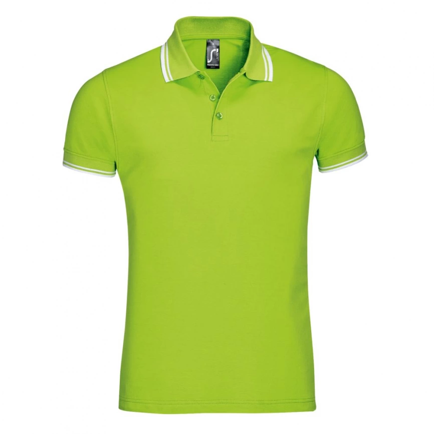 Рубашка поло мужская Pasadena Men 200 с контрастной отделкой, зеленый лайм с белым, размер S фото 1