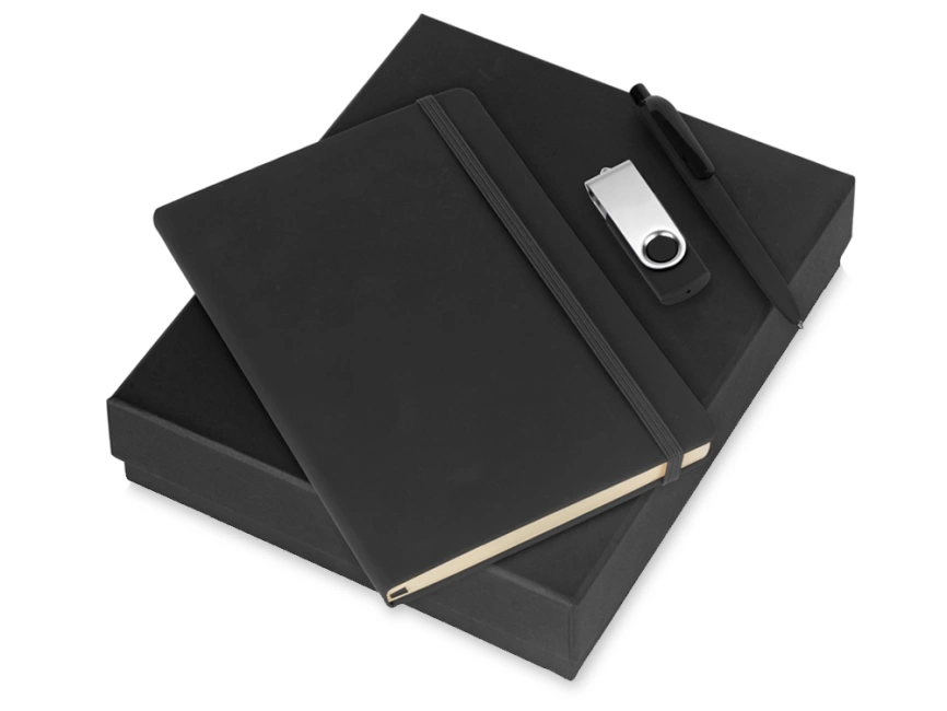 Подарочный набор Vision Pro Plus soft-touch с флешкой, ручкой и блокнотом А5, черный фото 1