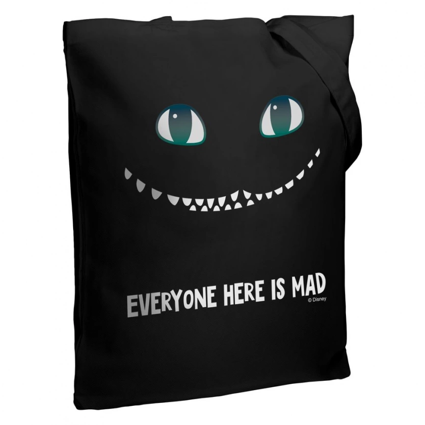 Холщовая сумка со светящимся принтом Cheshire Cat, черная фото 2